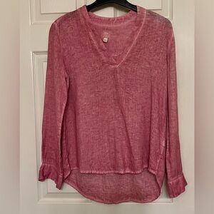 120% lino linen pink  tunic blouse
